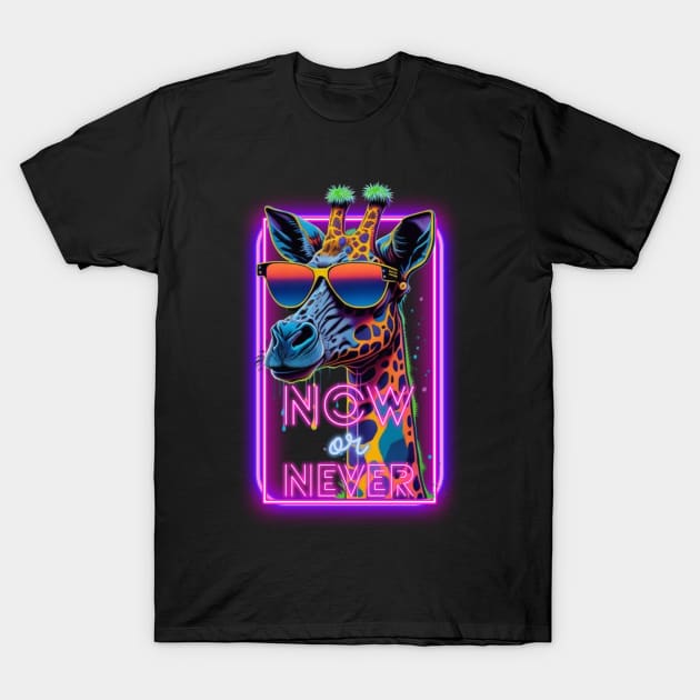 Neon Giraffe with Sunglasses Motivational quote T-Shirt by ReaBelle